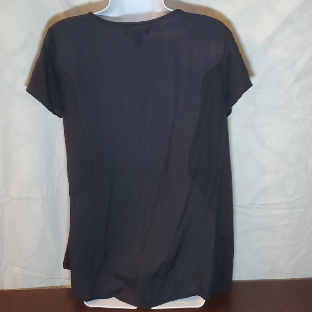 GAP Black Viscose Wrap Front Short Sleeve Blouse Top - Women's Small - Picture 4 of 14